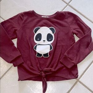 White Fawn Kids Panda Graphic Tie-Front Shirt - Maroon